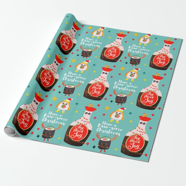 Papel De Regalo Funny Blue Kawaii Sushi Lover Feliz Navidad (Desenrollado)