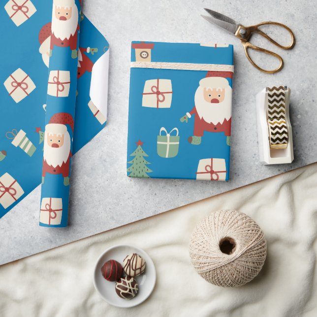 Papel De Regalo Funny Blue Santa Claus Christmas Tree Holiday (Artesanía)