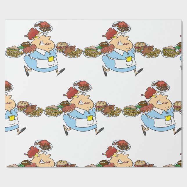 Papel De Regalo Funny Busy Waitress Overworked Server (Superficie plana)