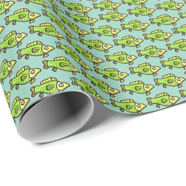 Papel De Regalo Funny Cartoon Green Fish Drawing (Esquina del rollo)