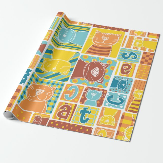Papel De Regalo Funny cat fabric patchwork wallpaper,abstract seam (Desenrollado)