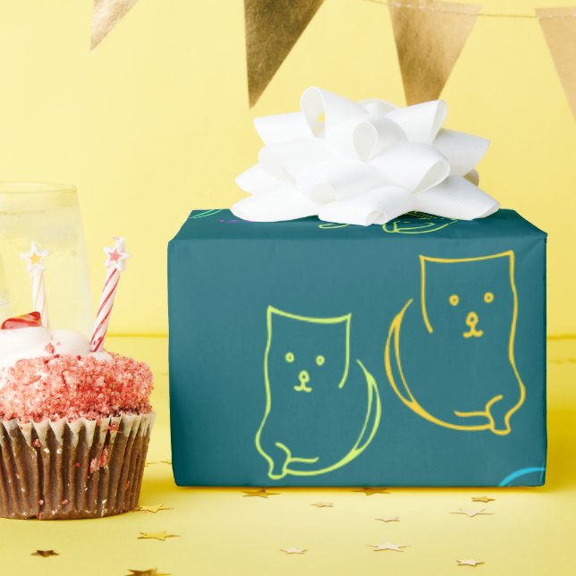 Papel De Regalo Funny Cat Pattern Gift Wrapping Papper (Fiesta de cumpleaños )