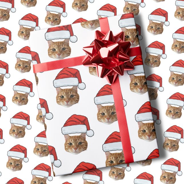 Papel De Regalo Funny Cat Santa Hat | Navidades de fotografía pers (Subido por el creador)