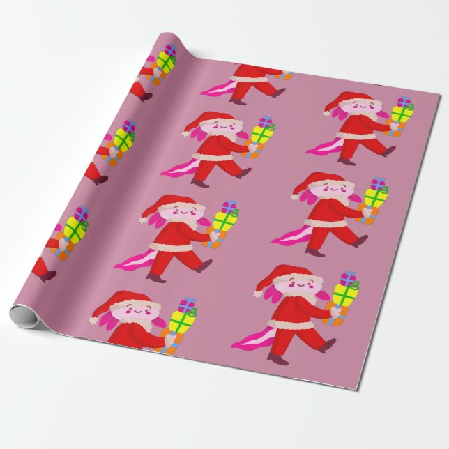 Papel De Regalo funny christmas axolotl santa claus (Desenrollado)