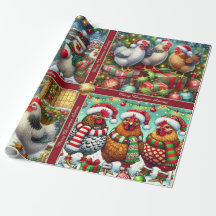 Funny Christmas Chickens Wrapping Paper with Text