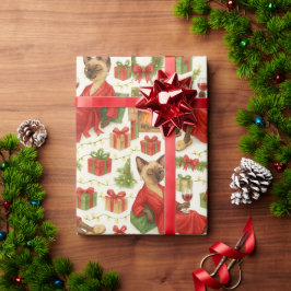 Papel De Regalo Funny Christmas Siamese Cat Pattern Holiday Chaos