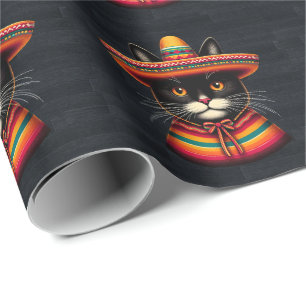 Papel De Regalo Funny Cinco De Mayo Sombrero Festiva Gato Mexicano