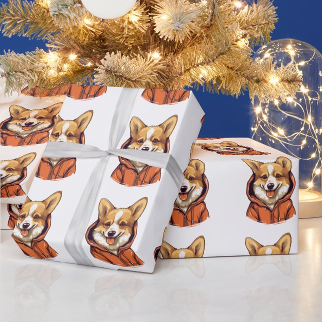 Papel De Regalo Funny Corgi Usando Hoodie (Vacaciones)