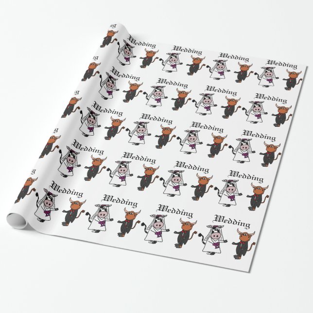 Papel De Regalo Funny Cow and Bull Boda (Desenrollado)