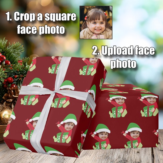 Papel De Regalo Funny Custom Children's Photo Elf Christmas Red (Subido por el creador)