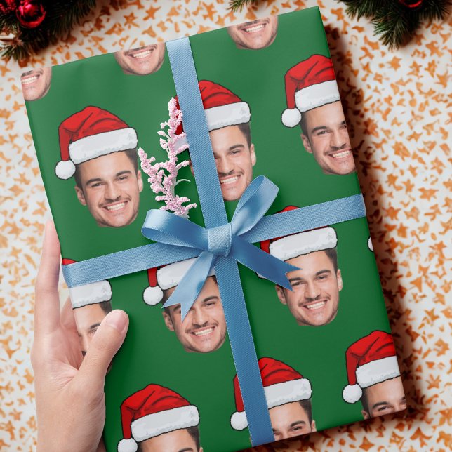 Papel De Regalo Funny Custom Face Holiday Gift Santa Hat (Subido por el creador)
