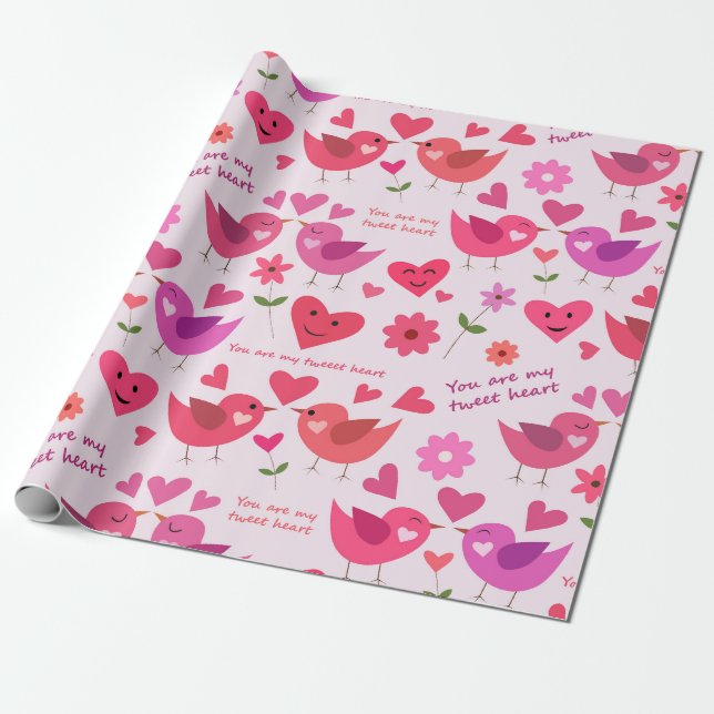Papel De Regalo Funny Día de San Valentín Love Birds Pattern (Desenrollado)