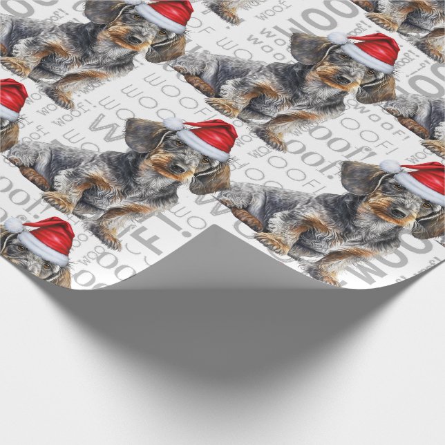 Papel De Regalo Funny Dog Lover Wirehair Dachshund in a Santa Hat (Esquina)