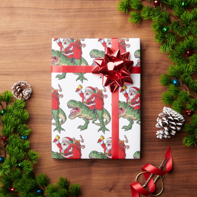 Papel De Regalo Funny Feliz Navidad Dinosaurio Santa Claus (Regalo de vacaciones)
