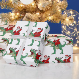 Papel De Regalo Funny Feliz Navidad Dinosaurio Santa Claus