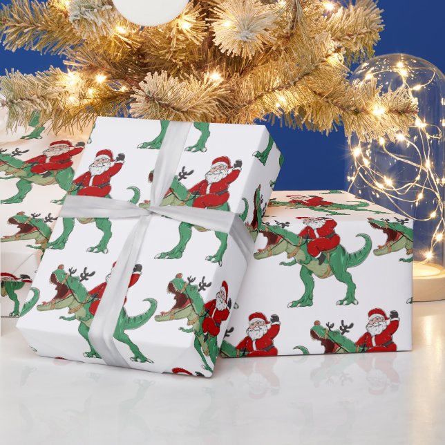 Papel De Regalo Funny Feliz Navidad Dinosaurio Santa Claus (Vacaciones)