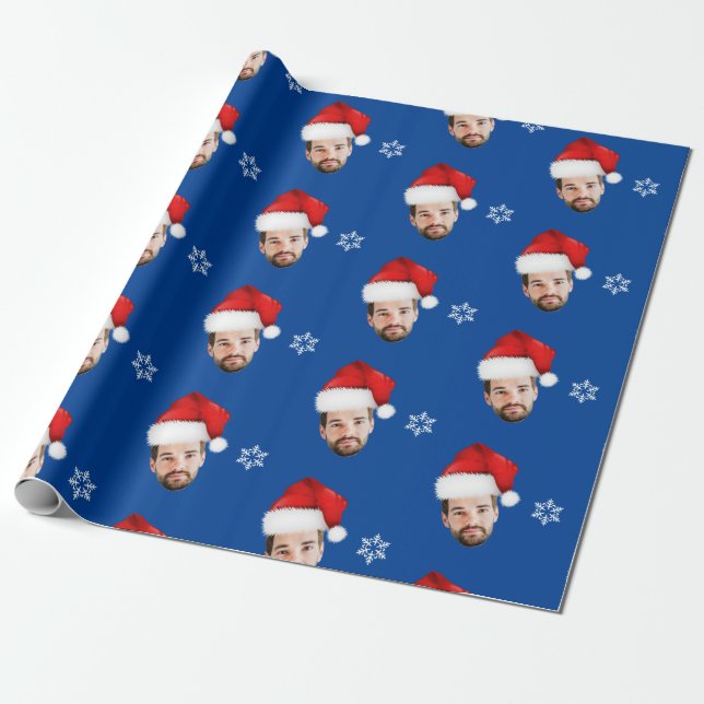 Papel De Regalo Funny Feliz Personalizado navideño Santa Face Blue (Desenrollado)