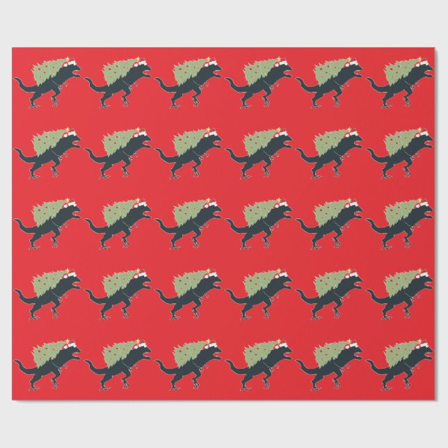 Papel De Regalo Funny Festive Dino Christmas (Superficie plana)