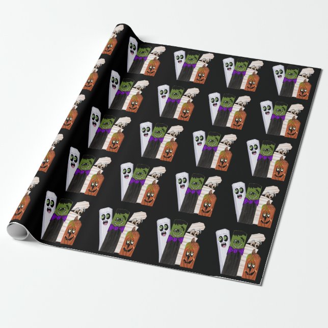 Papel De Regalo Funny Frankenstein Ghost Pumpkin Invisible Man (Desenrollado)