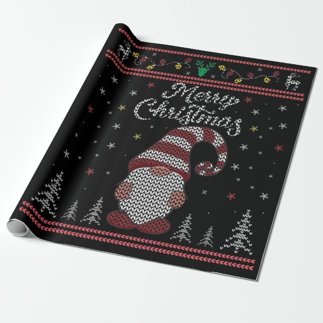 Papel De Regalo Funny Gnome Merry Christmas (Desenrollado)