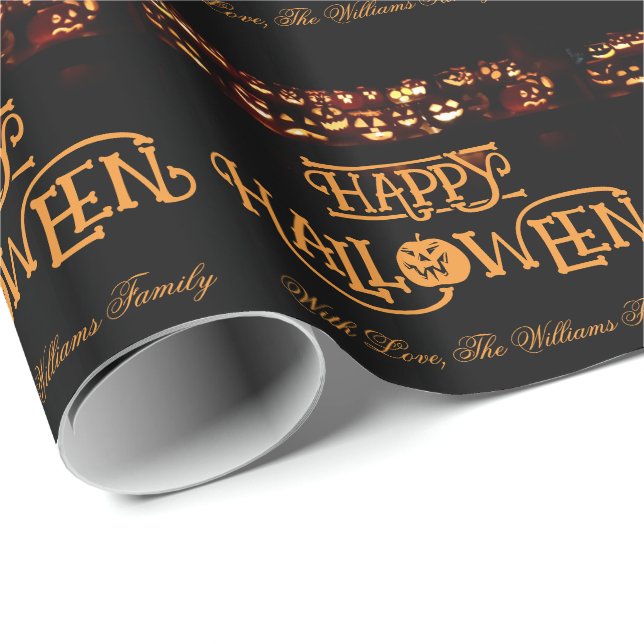 Papel De Regalo Funny Jack o'Lantern Pumpkins Happy Halloween (Esquina del rollo)