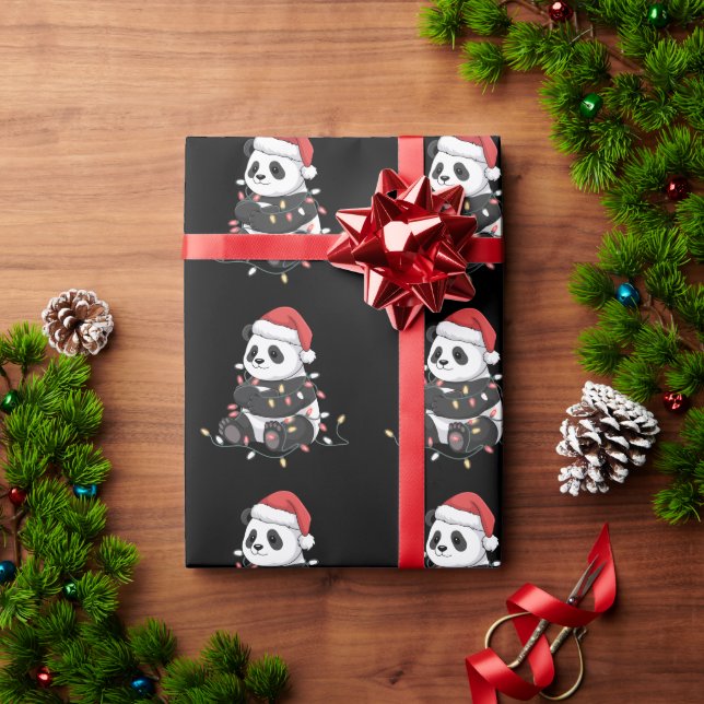 Papel De Regalo Funny Panda Christmas Animal Lights Lover (Regalo de vacaciones)