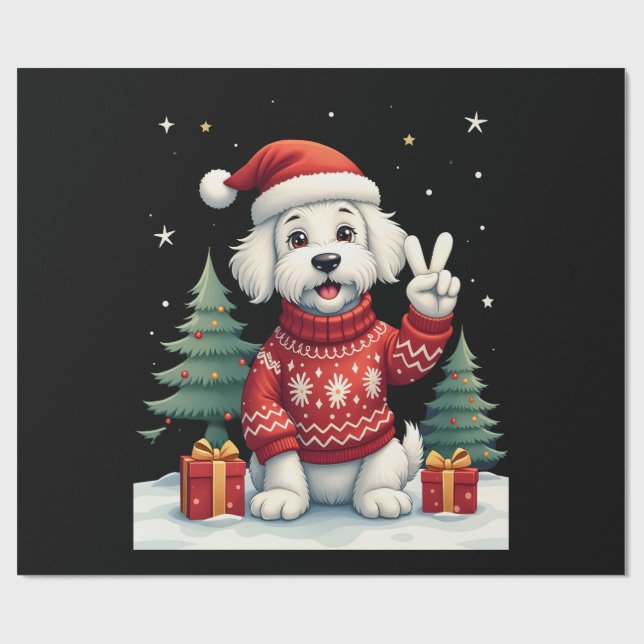 Papel De Regalo Funny Peace Hand Maltese Christmas Lights Womens M (Superficie plana)