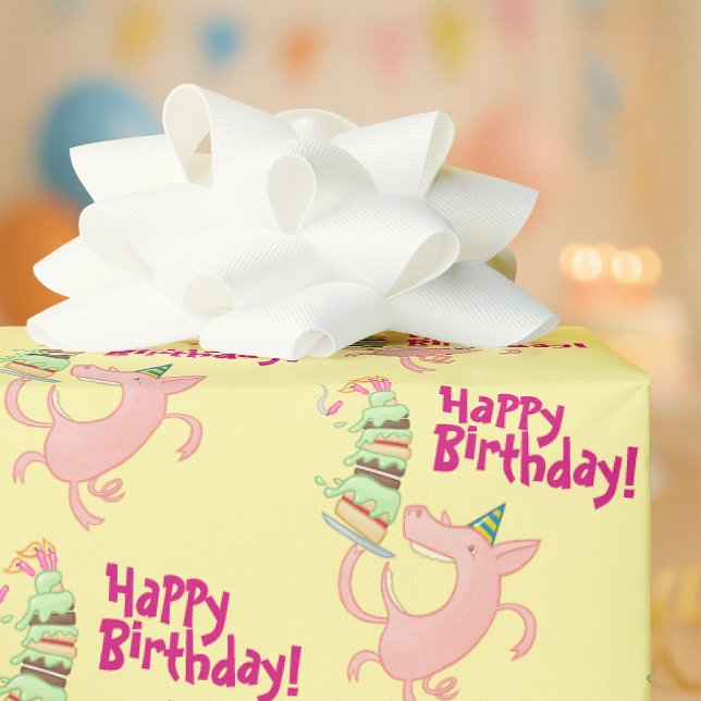 Papel De Regalo Funny Pig Happy Birthday! Giant Layer Cake Cartoon (Subido por el creador)