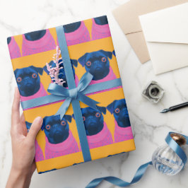 Papel De Regalo Funny Pugs Naranja y rosa