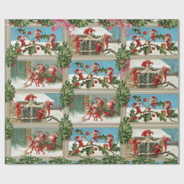 PAPEL DE REGALO FUNNY RED NAVIDADES ELVES, HOLLYBERRIES, MISTLETOR