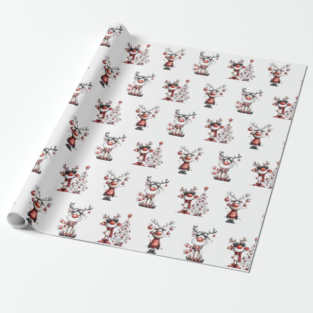 Papel De Regalo Funny Reindeer Christmas Wrapping Paper – Oh Deer! (Desenrollado)