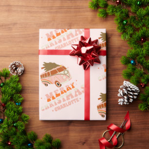 Papel De Regalo Funny Retro Hippie Van Navidades