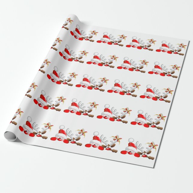 Papel De Regalo Funny Santa and Reindeer Cartoon      (Desenrollado)