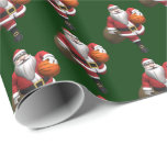 Papel De Regalo Funny Santa Claus Baloncestista<br><div class="desc">se puede cambiar el color de fondo: PERSONALIZAR IT qué es un fabuloso hombre deportivo padre navidad - correr con un gran saco gordo lleno de regalos y un baloncesto texturado con saludos de temporada</div>