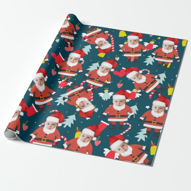 Papel De Regalo Funny Santa Claus Feliz Personalizado navideño (Desenrollado)