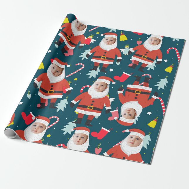Papel De Regalo Funny Santa Claus Feliz Personalizado navideño (Desenrollado)