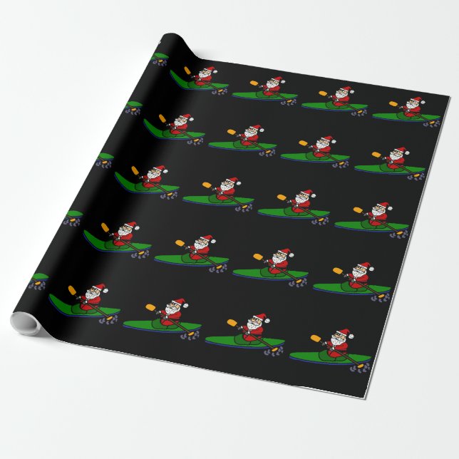 Papel De Regalo Funny Santa Claus Kayaking Christmas Cartoon (Desenrollado)