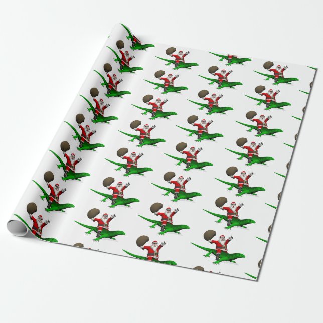 Papel De Regalo Funny Santa Claus montando Guay Green Lizard (Desenrollado)
