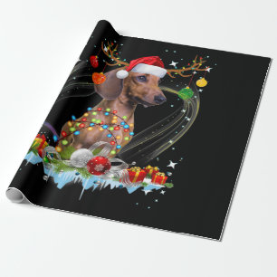 Papel De Regalo Funny Santa Dachshund Reindeer Light Navidades