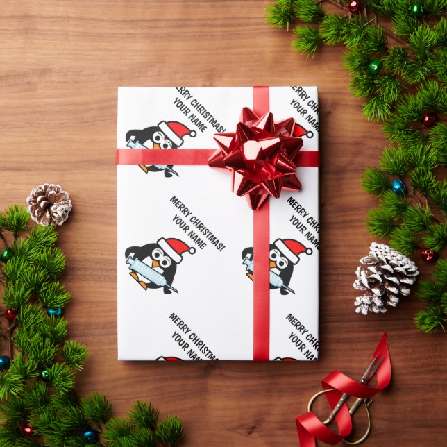 Papel De Regalo Funny Santa enfermera Navidades de pingüino envolv (Regalo de vacaciones)