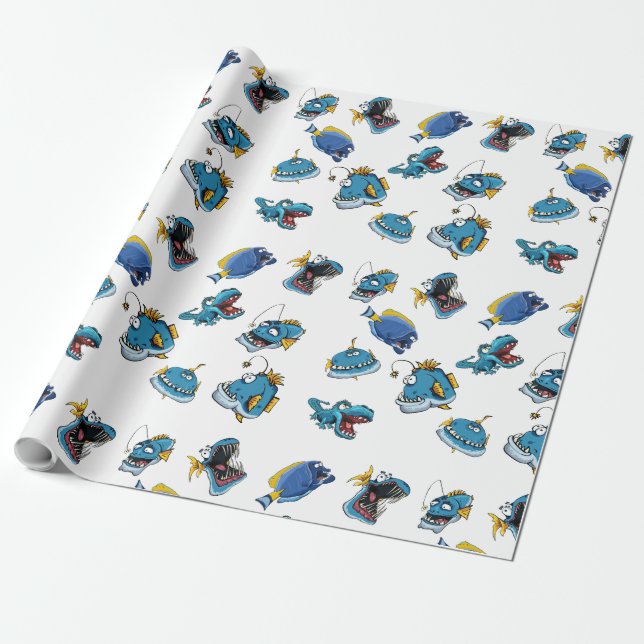Papel de regalo Funny Sea Fish Monsters Tail Kid (Desenrollado)