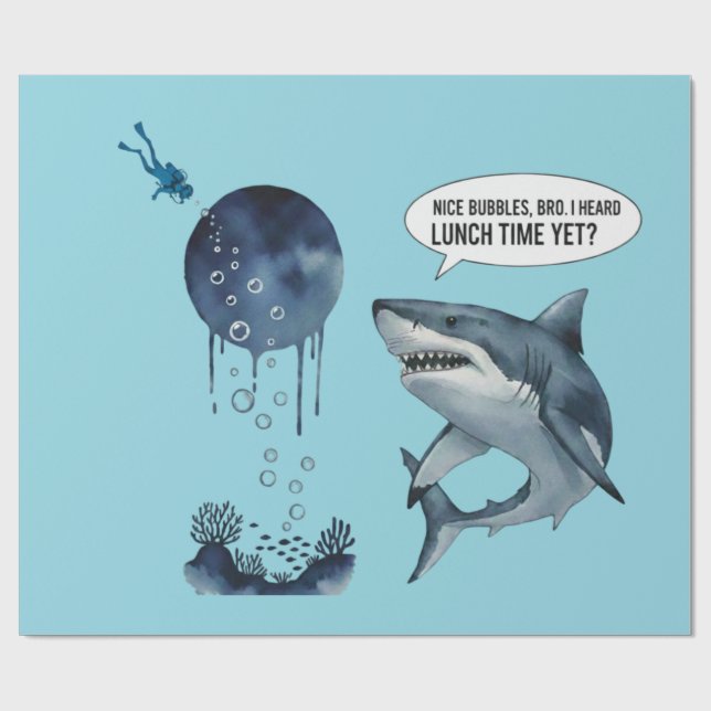 Papel De Regalo Funny shark diver lunch time :nice bubbles bro (Superficie plana)