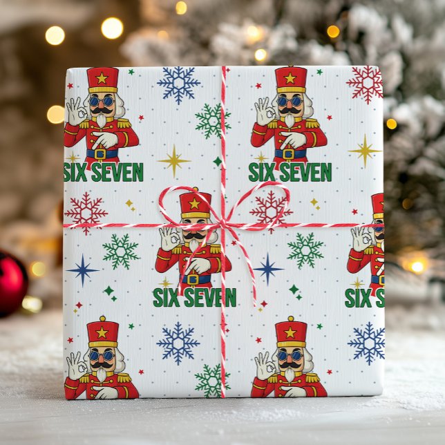 Papel De Regalo Funny Six Seven 67 Meme Nutcracker Christmas Humor (Trending Six Seven 67 6 7 funny Christmas Nutcracker xmas modern holiday humor gift wrapping paper)