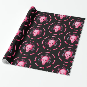Papel De Regalo Funny Skull Design - Calavera rosa con gusano feli