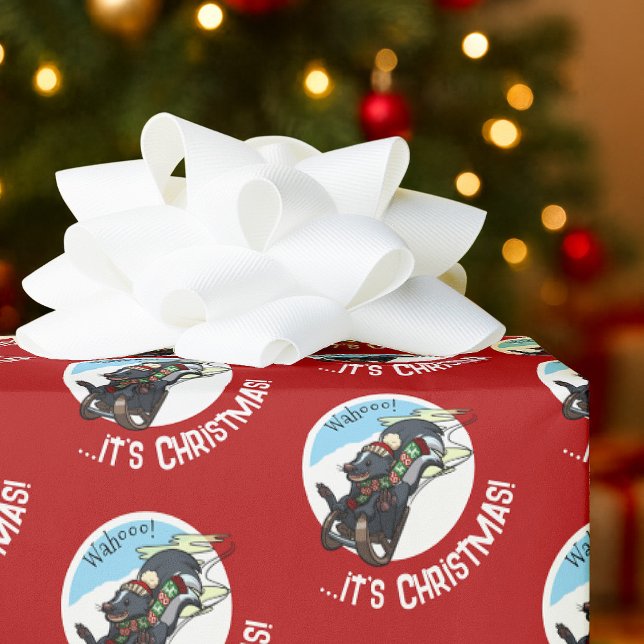Papel De Regalo Funny Skunk On Sled Wahoo! It's Christmas! Cartoon (Subido por el creador)