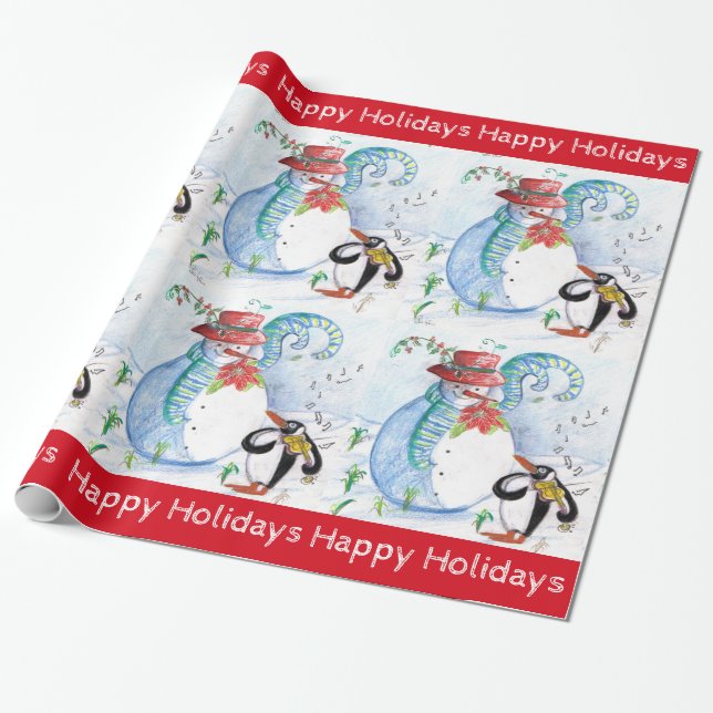 Papel De Regalo FUNNY SNOWMAN, Navidades DE INVIERNO DE PENGUIN (Desenrollado)