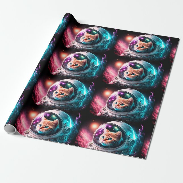 Papel De Regalo Funny Space Cat Astronauta Kitty Galaxy Universe (Desenrollado)