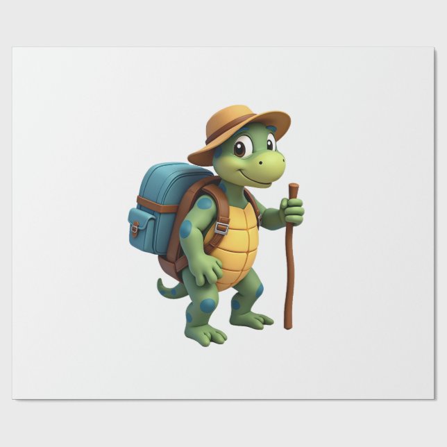 Papel De Regalo Funny Turtle Hiking Graphic Camping Lover Adventur (Superficie plana)