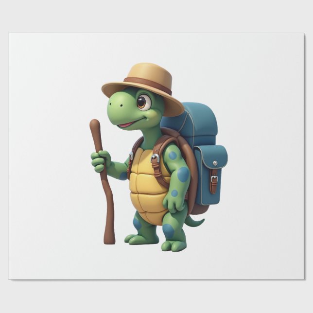 Papel De Regalo Funny Turtle Hiking Graphic Camping Lover Adventur (Superficie plana)