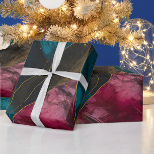 Papel De Regalo Fusión de mármol teal y dorado de medianoche